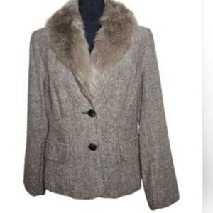 Norton McNaughton Brown Tweed Jacket with Faux Fur Collar